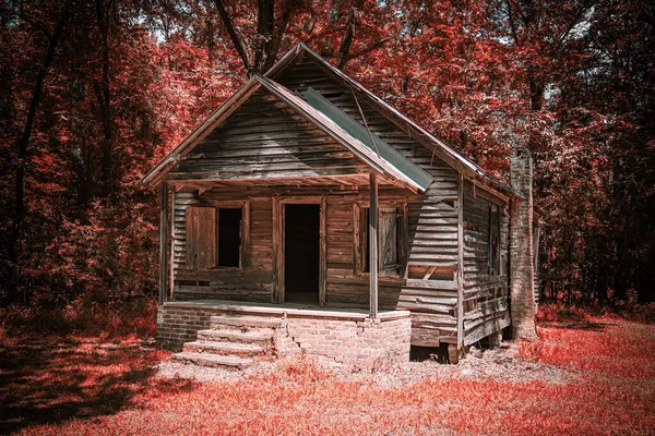 Schöne Aufnahme Eines Holzhauses Das Wald Auseinanderfällt — Stockfoto