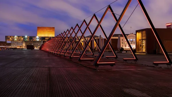 Красивый Вид Интерактивную Световую Инсталляцию Площади Офелия Коппеле Дания — стоковое фото