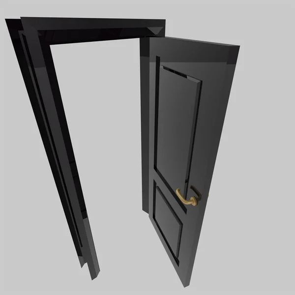 黒の木製のインテリアセットのドアのイラスト異なるオープン閉じた隔離された白い背景 — ストック写真