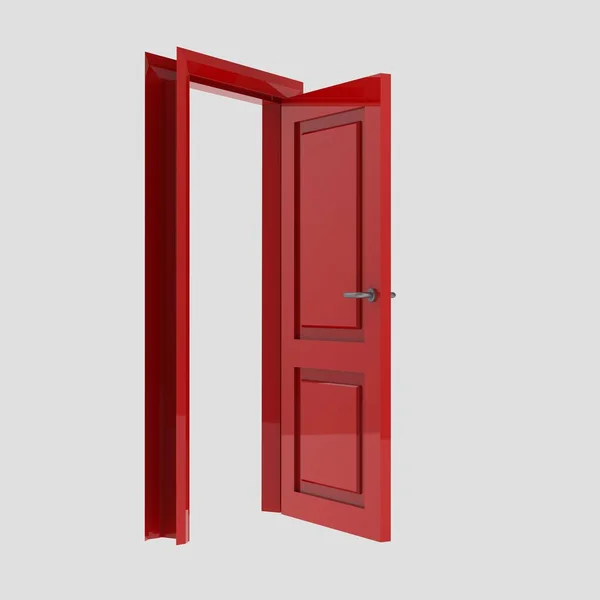 红色木门 表示不同的开着的闭合套件 孤立的白色背景 — 图库照片