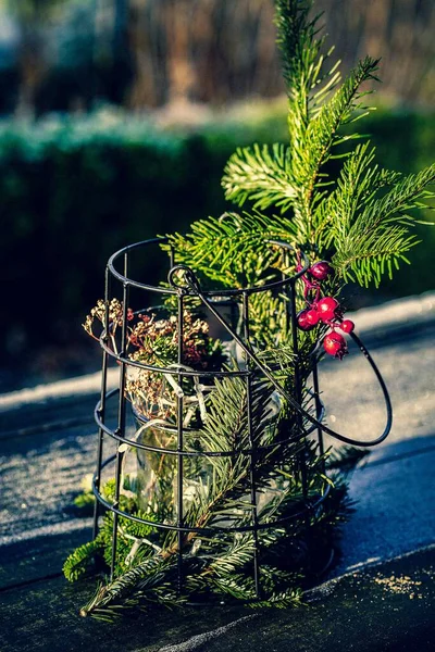 Vertical Closeup Shot Christmas Decoration Fir Tree Branches — Stock Photo, Image