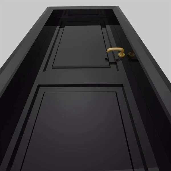 Siyah Ahşap Döşeme Kapı Çizimi Farklı Açık Kapalı Izole Beyaz — Stok fotoğraf