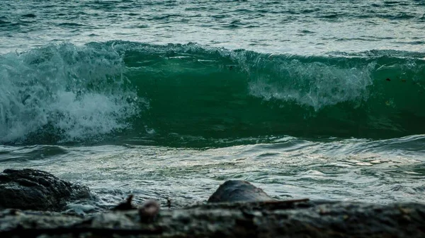 Sahilde Yuvarlanan Bir Deniz Dalgasının Seçici Odak Noktası — Stok fotoğraf