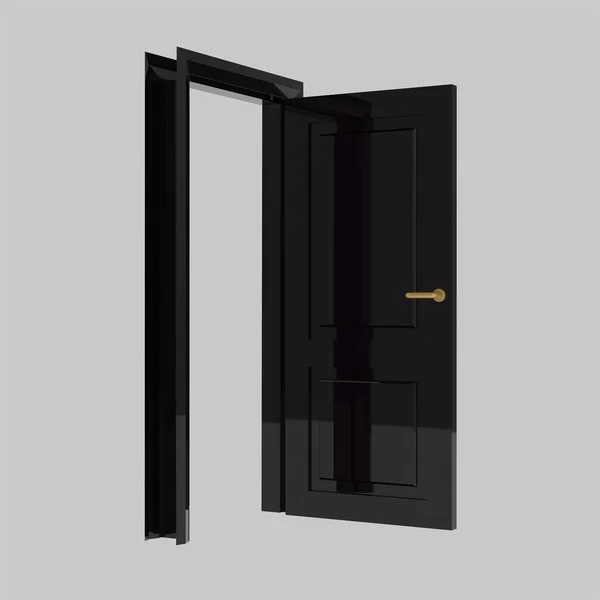 Black Wooden Interior Set Door Illustration Different Open Closed Isolated — Stock Photo, Image