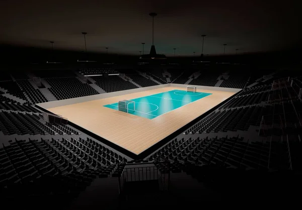 stock image A 3d rendering of a futsal pavilion, indoors sports stadium with empty seats all around the court