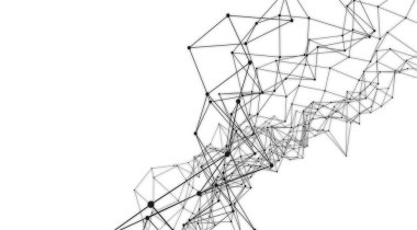 Noktalı parçacıkların ve çizgilerin olduğu siyah ve beyaz teknoloji. Kopya alanı ile soyut bilimsel dijital illüstrasyon.