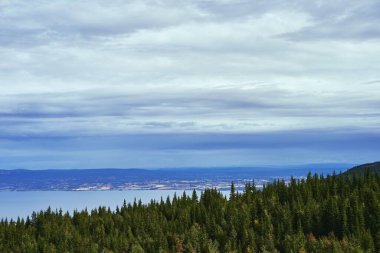 Norveç 'teki Totenaasen Tepeleri' ndeki Lenaelva Nehri üzerinde güzel parlak bir gökyüzü.