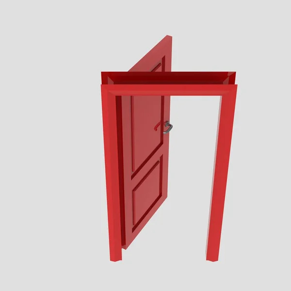 Červená Dřevěné Dveře Interiér Ilustrace Jiné Otevřené Uzavřené Set Izolované — Stock fotografie