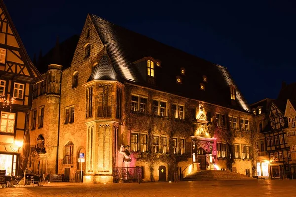 Ночной Центр Кведлинбурга Саксонии Анхальт Германия — стоковое фото
