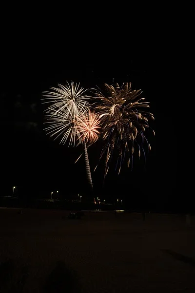Fireworks Shoot Newport Beach Pier Kick Boat Parade Celebration — Stock Photo, Image