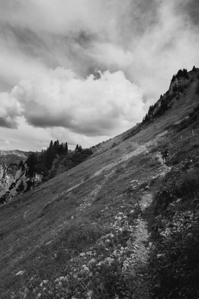 Vertical Shot Highland Cloudy Sky Black White Vorarlberg Austria — Stock Photo, Image