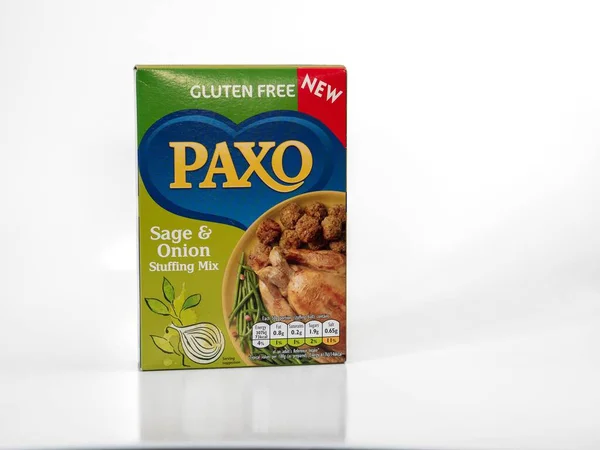 Box Gluten Free Paxo Sage Onion Stuffing Isolated White Background — Stock Photo, Image