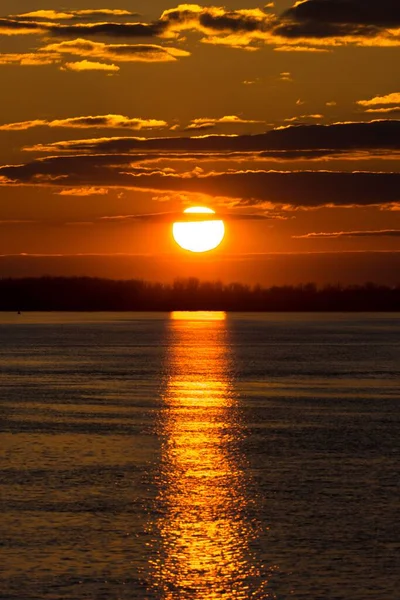 湖の上の黄金の夕日の垂直ショット — ストック写真