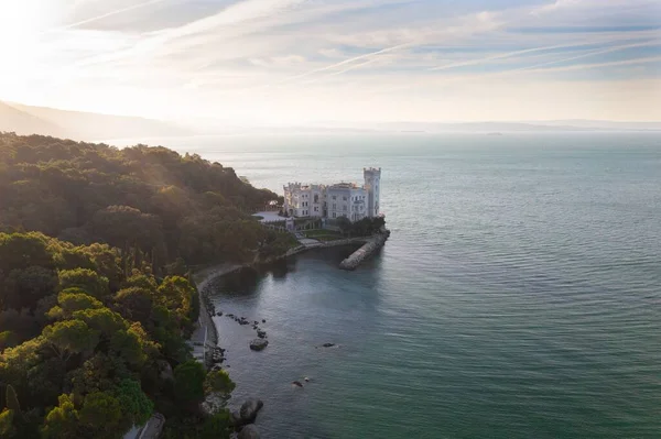 Aerial Miramare Castle Scenic Gulf Trieste Italy Captured Bright Day — Stock Photo, Image