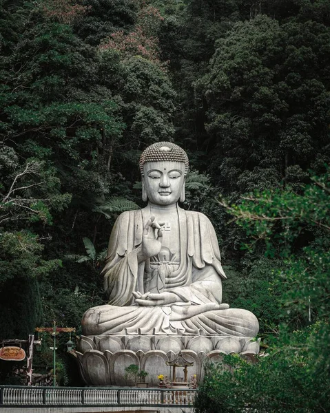 Eine Vertikale Aufnahme Der Riesigen Weißen Buddha Statue Den Genting — Stockfoto