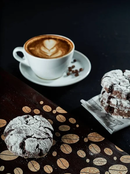 Closeup Cookies Cup Coffee — Stock Photo, Image