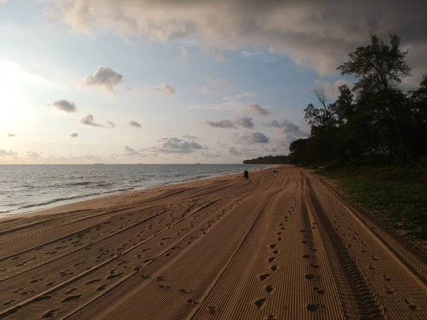 Μια Εναέρια Λήψη Της Παραλίας Desaru Στη Μαλαισία Βήματα Για — Φωτογραφία Αρχείου
