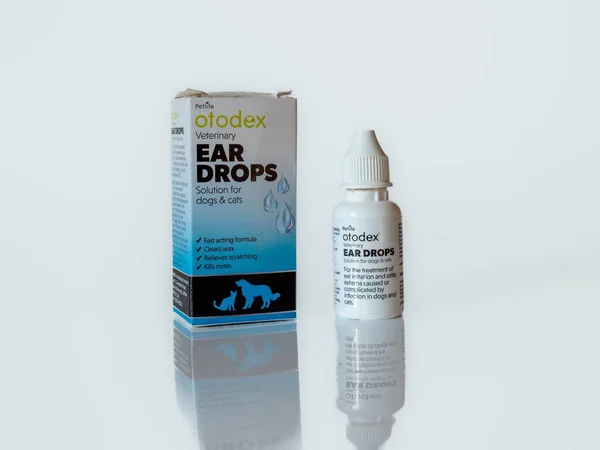 Otodex Bottle Packaging Dogs Cats Ear Drops Isolated White Background — Stock Photo, Image