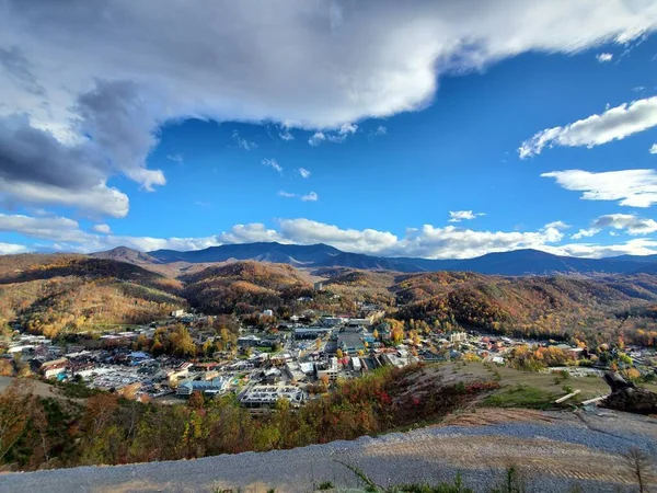 stock image A bird's eye view of a residential district surrounded by landscapes