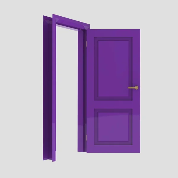 紫色の木製のインテリアドアのイラストセット異なるオープン独立した白の背景 — ストック写真