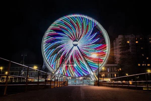 Adelaide Australien Leuchtet Nachts Ein Riesenrad Mit Bunten Lichtern — Stockfoto