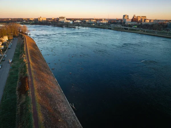 Vzduch Řeky Delaware Protékající Trentonem New Jersey Úsvitu — Stock fotografie