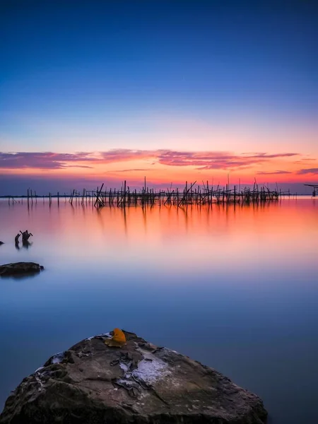 Uma Vista Aérea Lago Songkhla Com Madeiras Pôr Sol — Fotografia de Stock