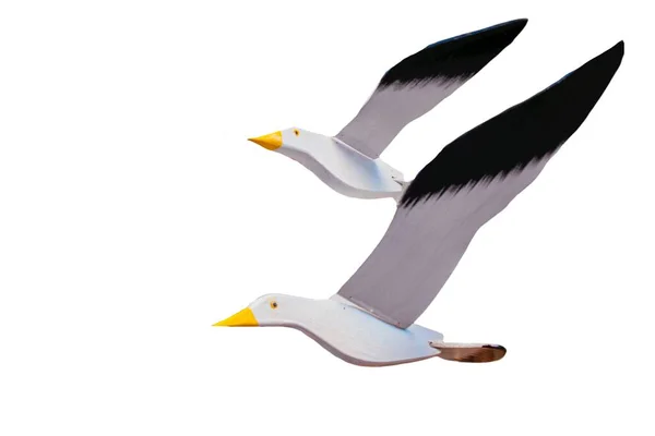 Beyaz Bir Zemin Üzerinde Iki Yapımı Martı Figürü Uçuyor — Stok fotoğraf