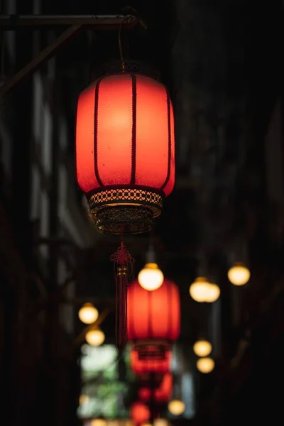 Gros Plan Lanternes Chinoises Arrière Plan Flou — Photo