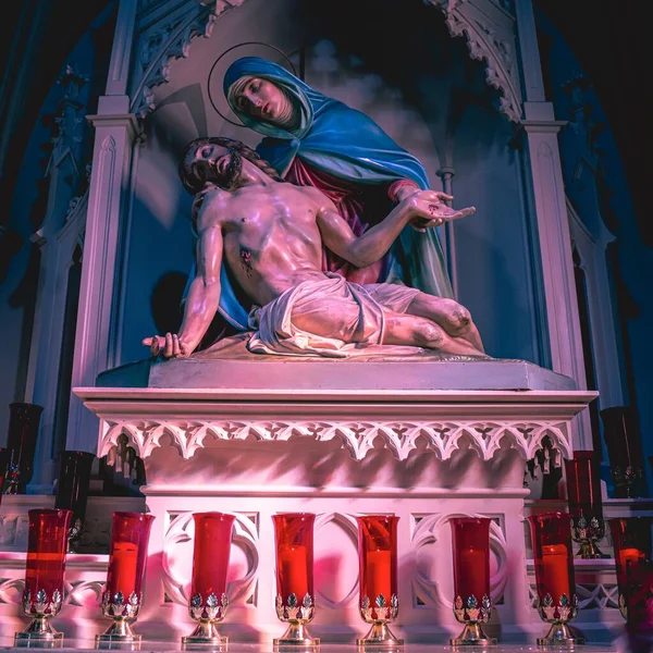 Saint Mary Och Jesus Statyn Saint John Evangelist Kyrkan Indianapolis — Stockfoto