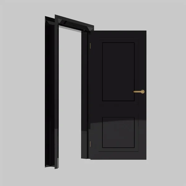 Black Wooden Interior Set Door Illustration Different Open Closed Isolated — Stock Photo, Image
