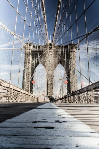 Una Ruta Famoso Puente Brooklyn Por Mañana —  Fotos de Stock