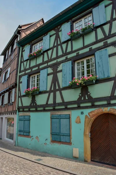 Улицы Кольмара Типичными Красочными Домами Эльзасе Франция — стоковое фото