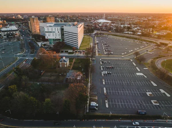 stock image An aerial of the cityscape of Trenton displaying a parking lot, Loudoun Station Parking Garage at dawn