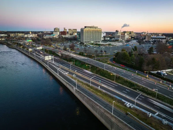 Letecký Snímek Města Trenton Řekou Při Východu Slunce New Jersey — Stock fotografie