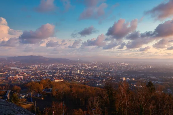 Aerial Shot Cityscape Linz Austria Sunset — Stock Photo, Image