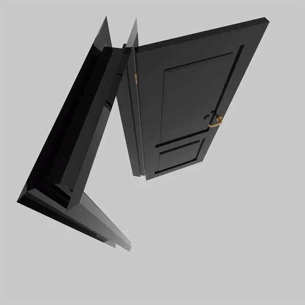 Μαύρο Ξύλινο Εσωτερικό Που Εικονογράφηση Πόρτα Διαφορετικές Ανοιχτό Κλειστό Απομονωμένο — Φωτογραφία Αρχείου