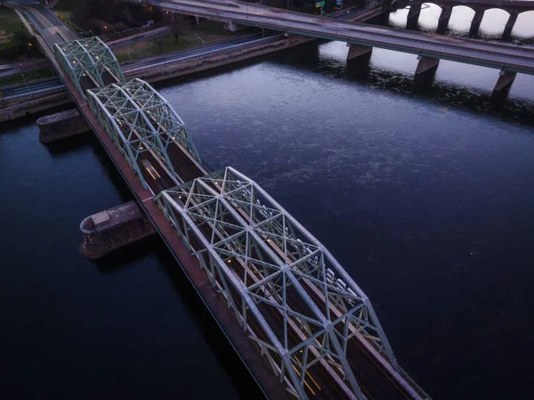 Uma Antena Ponte Estrada Lower Trenton Sobre Rio Delaware Trenton — Fotografia de Stock