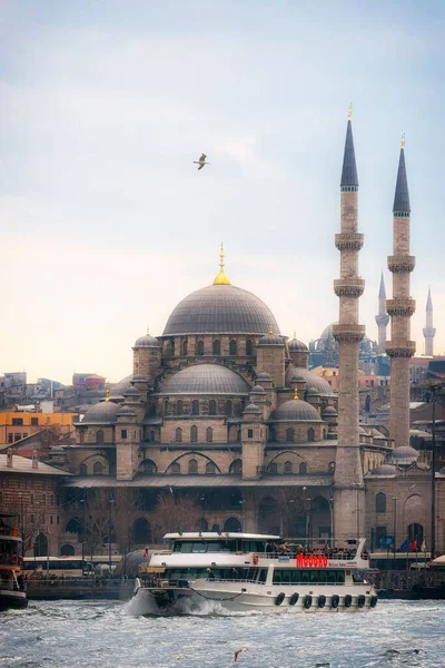 Plan Vertical Mosquée Historique Yeni Cami Crépuscule Istanbul Turquie — Photo