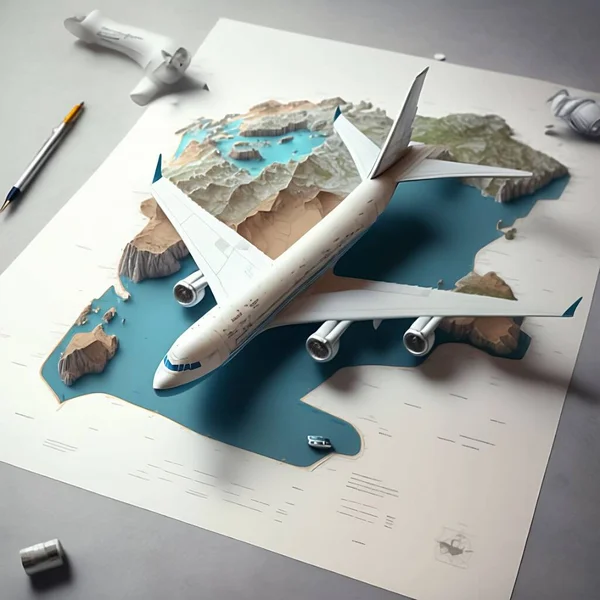 Mapa Con Avión Parte Superior — Foto de Stock
