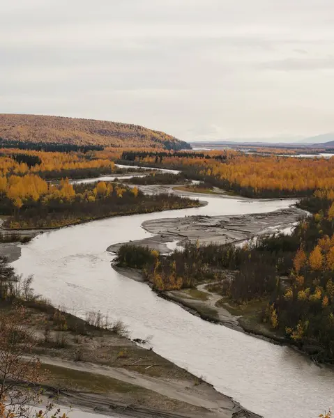 アラスカ山脈を反映した川 — ストック写真