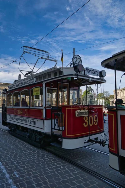 Tramway Vintage Sur Rue Ville Dans Centre Historique Dresde — Photo