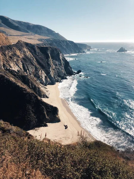 Aerial View Sandy Beach Cliffs Sunny Morning California — Stock Photo, Image
