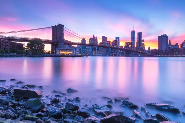 Une Vue Panoramique Ville New York Dans Soirée Avec Beau — Photo