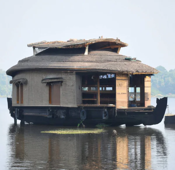 Primer Plano Una Casa Botes Las Aguas Kerala — Foto de Stock