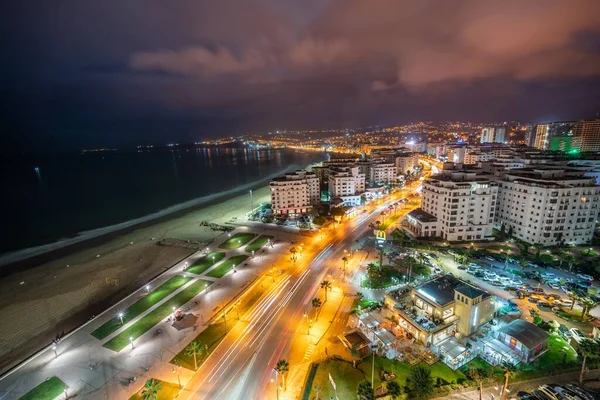 Vista Panorámica Los Edificios Del Centro Tanger Por Noche —  Fotos de Stock
