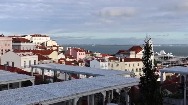 Високий Кут Портаса Солу Міфічним Ландшафтом Похмурий День Лісабон Португалія — стокове відео