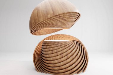 Katmanlı iki parlak kahverengi yuvarlak nesne ve gri arkaplanda beyaz bir merkez..