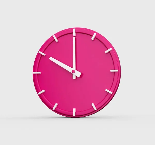 Una Representación Reloj Pared Rosa Que Muestra Hora Punto Aislado — Foto de Stock