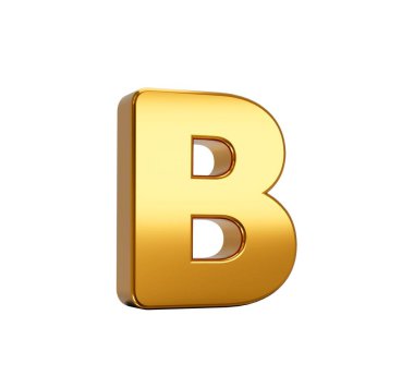 Beyaz arkaplanda izole edilmiş 3 boyutlu altın alfabe büyük harf B